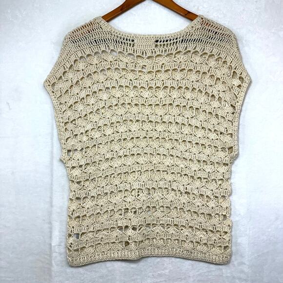 Y2K Forever 21 M Beige Crochet Top Boho Cottage Coastal Grandma Summer Beach - Picture 4 of 8